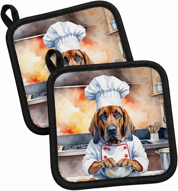 Caroline's Treasures Bloodhound The Chef Pair of Pot Holders Kitchen Heat Resistant Pot Holders Sets Oven Hot Pads for Cooking Baking BBQ, 7 1/2 x 7 1/2