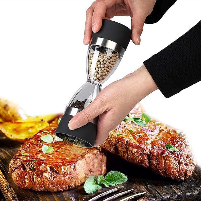 Pepper Mill Grinder Manually 2 in 1 Hourglass Shape Dual Salt Pepper Mill Spice Grinder Pepper Shaker for Kitchen Cooking Tools Easy to Clean (7.0-Inch) for Home, Barbecue, Party (Color : 1) (1 )