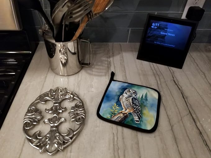 Caroline's Treasures Northern Hawk Owl Pair of Pot Holders Kitchen Heat Resistant Pot Holders Sets Oven Hot Pads for Cooking Baking BBQ, 7 1/2 x 7 1/2