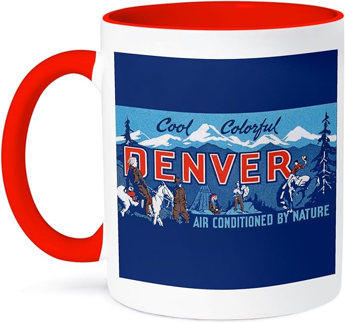 3dRose Cool Colorful Denver Air Conditioned by Nature Luggage Label 15oz Two-Tone Red Mug