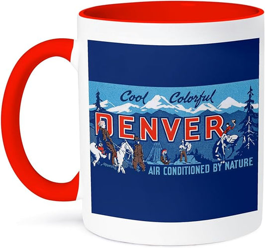 3dRose Cool Colorful Denver Air Conditioned by Nature Luggage Label 15oz Two-Tone Red Mug