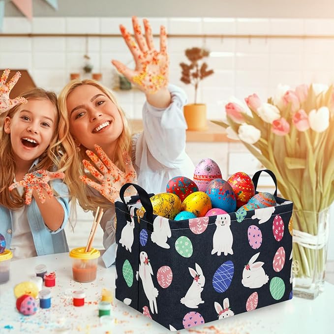 FXOLCSHE Rectangular Easter basket,Easter basket empty,Laundry Hamper,Kids Toy Storage box for baby Bedroom,Toy Gift Organizerm,Kids Storage Bin,Easter gift box,Easter Home Decor(Rabbit egg)