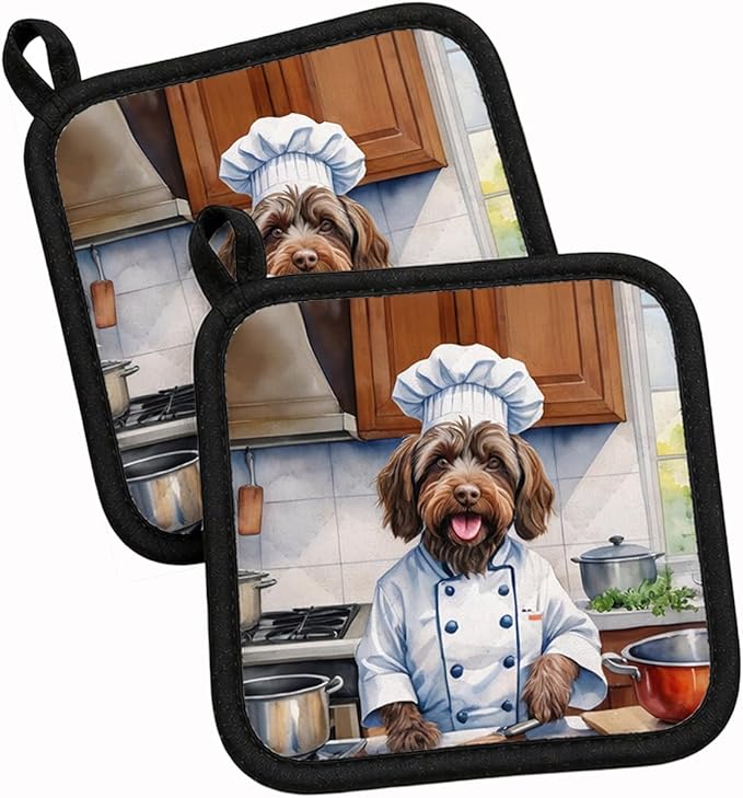 Caroline's Treasures Wirehaired Pointing Griffon The Chef Pair of Pot Holders Kitchen Heat Resistant Pot Holders Sets Oven Hot Pads for Cooking Baking BBQ, 7 1/2 x 7 1/2