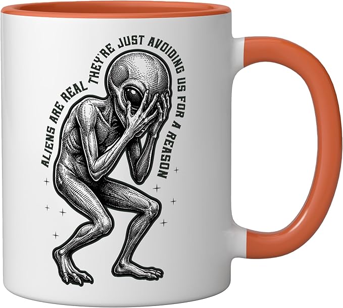 Aliens UFO Space Sci Fi Believer Extraterrestrial Ceramic Mug, Orange/White