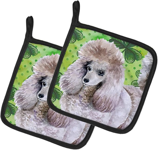 Caroline's Treasures BB9839PTHD Poodle St Patrick's Pair of Pot Holders, Green Kitchen Heat Resistant Pot Holders Sets Oven Hot Pads for Cooking Baking BBQ, 7 1/2 x 7 1/2