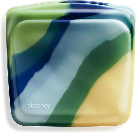 Stasher Silicone Reusable Storage Bag, Sandwich Bag, Freezer Bags, Microwave, Dishwasher, Oven Safe, Sous Vide, Lunch Container, Eco Friendly, Leak-free, Food Storage Bags, 28 oz, Blue Current | Reusable Food Bag