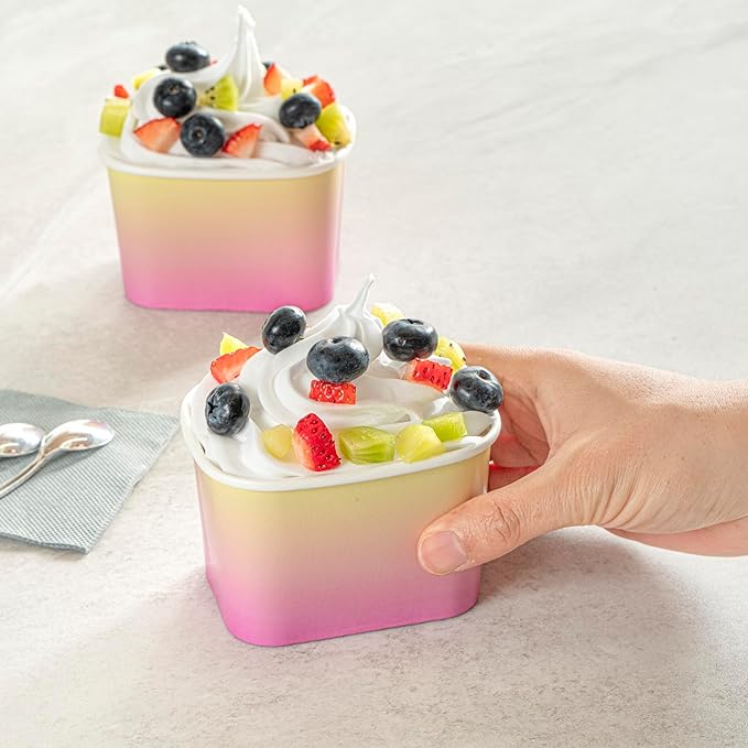 Coppetta 12 Ounce Dessert Cups, 50 Greaseproof Ice Cream Cups - Lids Sold Separately, For Hot And Cold Foods, Orange And Blue Ombre Paper Yogurt Bowls, Disposable, Sturdy - Restaurantware