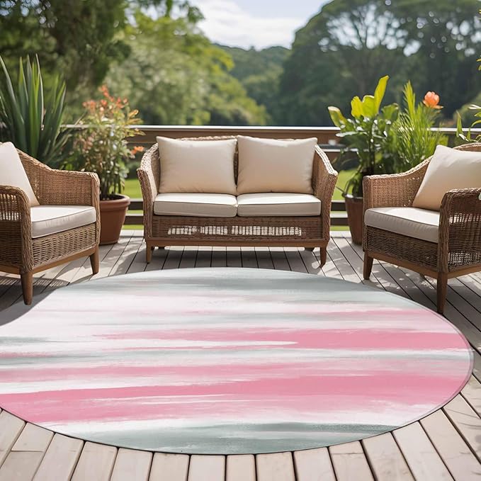 Washable Round Area Rug Pink Grey Mottled Texture Seamless Circle Rugs Floor Carpet for Living Room Bedroom, Gradient Abstract Art Soft Non Slip Round Rug 5ft