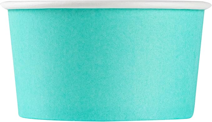 Restaurantware Coppetta 8 Ounce Dessert Cups, 200 Disposable Ice Cream Cups - Lids Sold Separately, Sturdy, Turquoise Paper FroYo Bowls, Striped, For Hot And Cold Foods, Perfect For Gelato