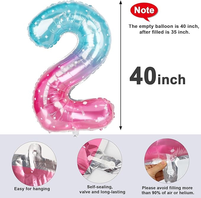 2 Numbers Balloon 40 Inch Pink Purple Blue Two Balloon Number Birthday Decor, 2nd 12 21st Party Celebration Decorations Graduations Wedding Baby Shower