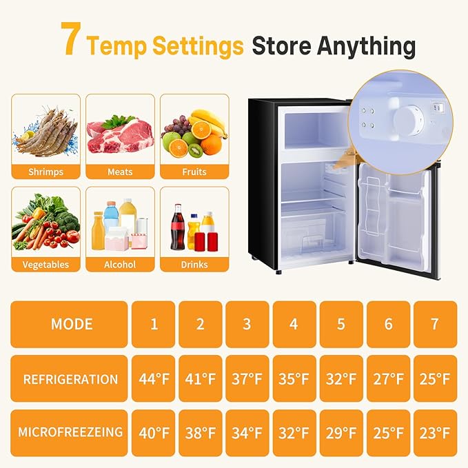 NEWBULIG Mini Fridge with Freezer 3.2 Cu.Ft Small Refrigerator for Office, Dorm, Small Fridge with Adjustable Thermostat, Energy Saving, Dual Door, Sliver