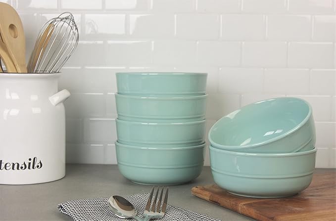 Double Line 6.25"/24 oz Cereal Bowl, Set of 6, Seafoam