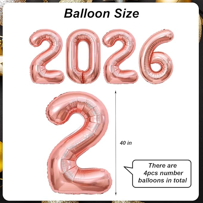 Champagne Gold 2026 Balloons - 40 inch Number Balloon - Graduation Balloons for Class of 2026 Decorations - Congrats Grad Balloons for Graduation Decorations 2026 - Grad Party Decor Supplies