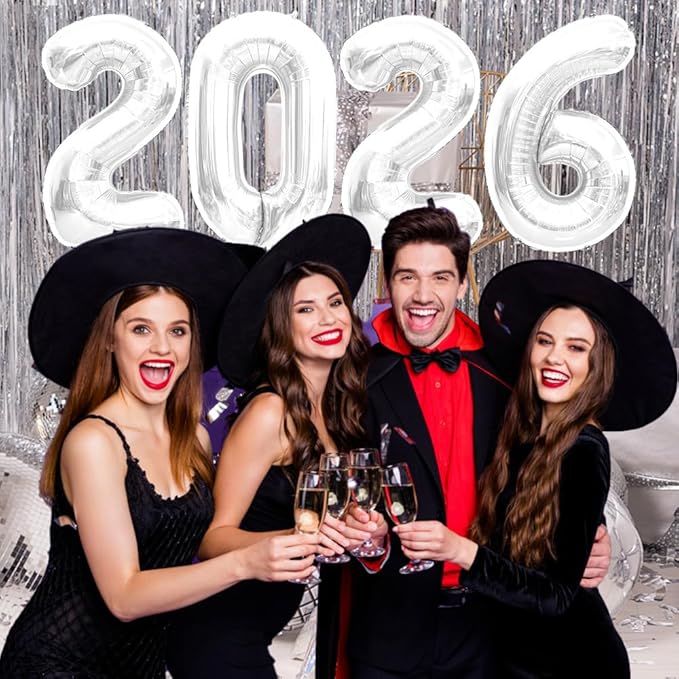 2026 Balloons 40 Inch New Years Balloons White for New Years Decorations Mylar Foil 2026 Balloon Numbers for Graduation Happy New Year Decorations New Years Eve Party Supplies Globos De Año Nuevo