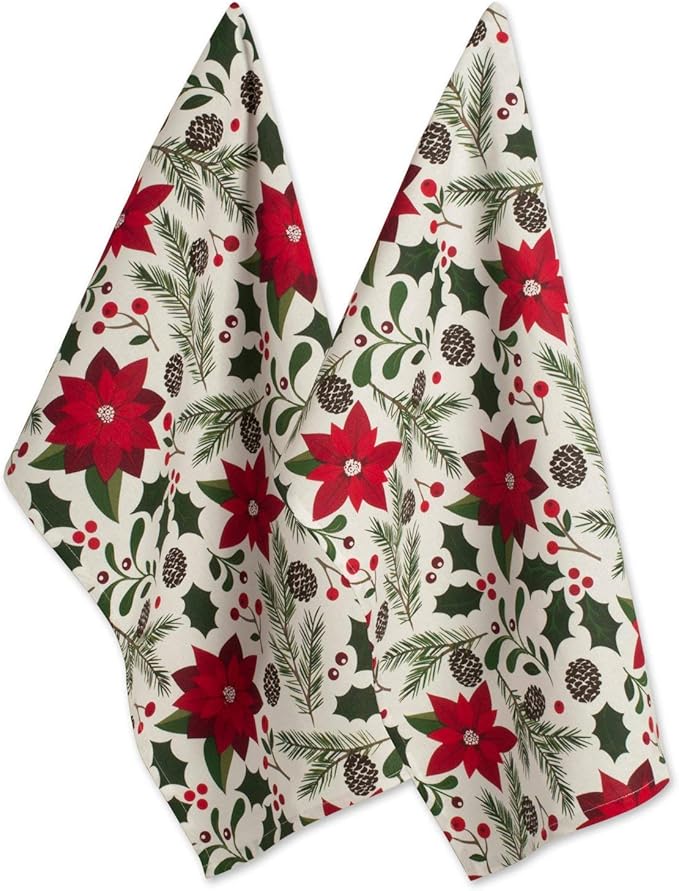 DII Christmas Kitchen Towel Set, Floral Tea Towels for Baking, Cleaning, Entertainment & Cooking, 18x28, Woodland Holiday, 2 Piece