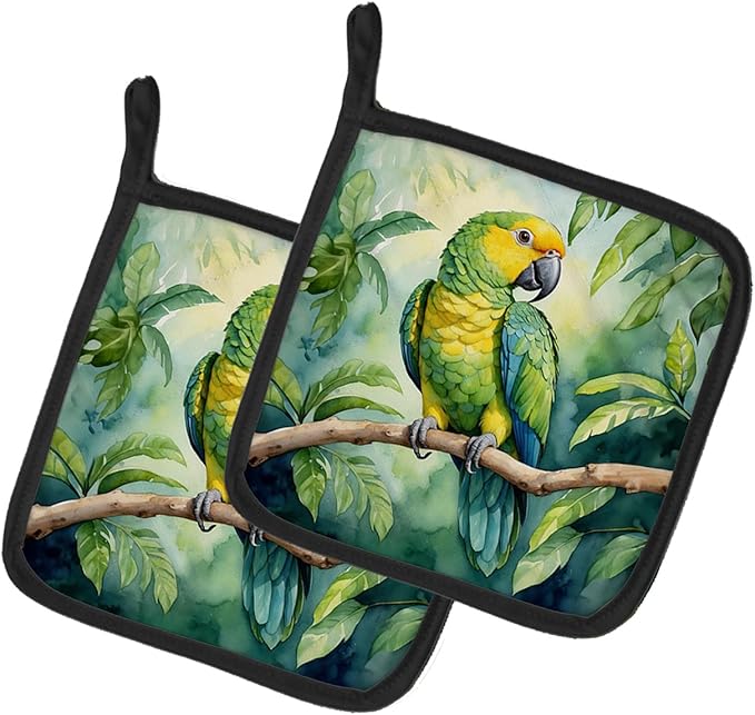 Caroline's Treasures Yellownaped Amazon Parrot Pair of Pot Holders Kitchen Heat Resistant Pot Holders Sets Oven Hot Pads for Cooking Baking BBQ, 7 1/2 x 7 1/2