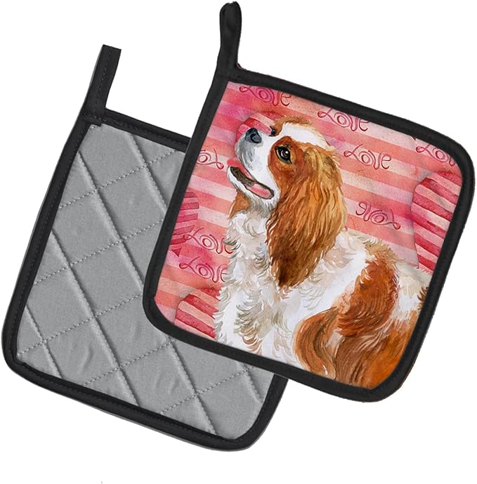 Caroline's Treasures BB9750PTHD Cavalier Spaniel Love Pair of Pot Holders, Red Kitchen Heat Resistant Pot Holders Sets Oven Hot Pads for Cooking Baking BBQ, 7 1/2 x 7 1/2