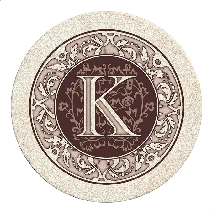 Thirstystone 4-Pack Monogram Letter “K” Sandstone Coasters Manufactured in The USA Decorative, Absorbent, Easily Wipes Clean