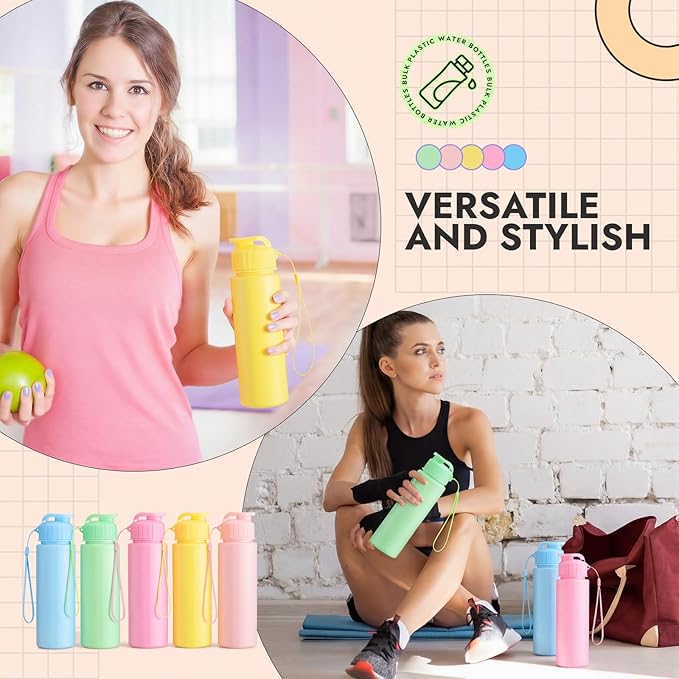 Mifoci 20 Pieces Water Bottle Bulk 17 oz Plastic Water Bottles Bulk Gym Sports Adults Reusable Large Bottles with Leak Proof Flip Top for Party Outdoor (Macaron Colors)