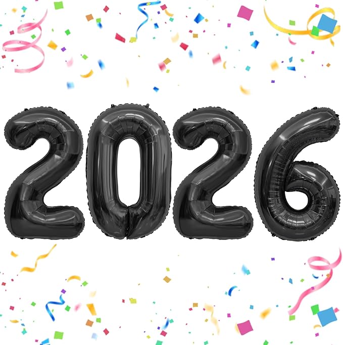 2026 Black Foil Numbers Balloons(40 Inch) Happy New Years Eve Party Supplies 2026 New Year Graduation Balloons Decorations 20 26 Signs Props Birthday Anniversary Wedding Festival Ornament Decor