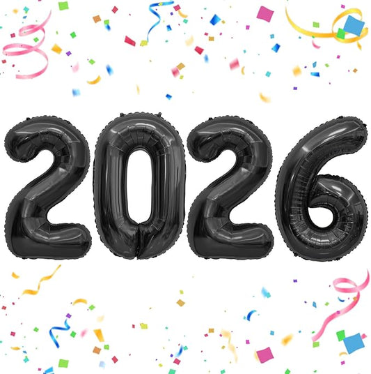 2026 Black Foil Numbers Balloons(40 Inch) Happy New Years Eve Party Supplies 2026 New Year Graduation Balloons Decorations 20 26 Signs Props Birthday Anniversary Wedding Festival Ornament Decor