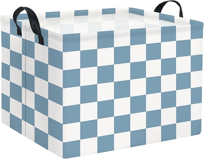 HIYAGON Rectangular Kids Basket Baby Girl Basket Fabric Storage Bin Organizer Box Room Decor(Blue Checkered)