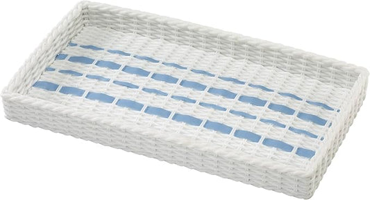 Izod – Vanity Tray, Wicker-Textured Hand-Painted Resin with Stripe Detail, Coastal Home Decor – Perfect for Organizing Toiletries, Cosmetics and Bathroom Essentials (Savannah)