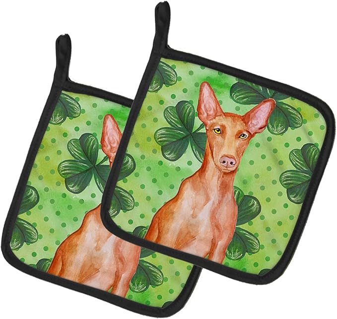 Caroline's Treasures BB9889PTHD Pharaoh Hound St Patrick's Pair of Pot Holders, Green Kitchen Heat Resistant Pot Holders Sets Oven Hot Pads for Cooking Baking BBQ, 7 1/2 x 7 1/2