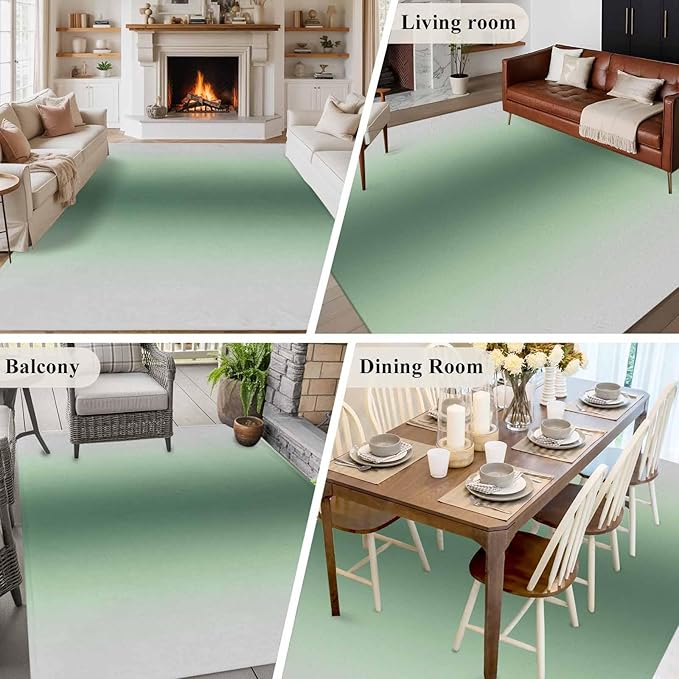 Area Rug 6x9ft, Rat Tail Green Gray Gradual Washable Rugs for Living Room Bedroom, Abstract Art Soft Non-Slip Area Rugs Rectangle Floor Carpet for Dining Room