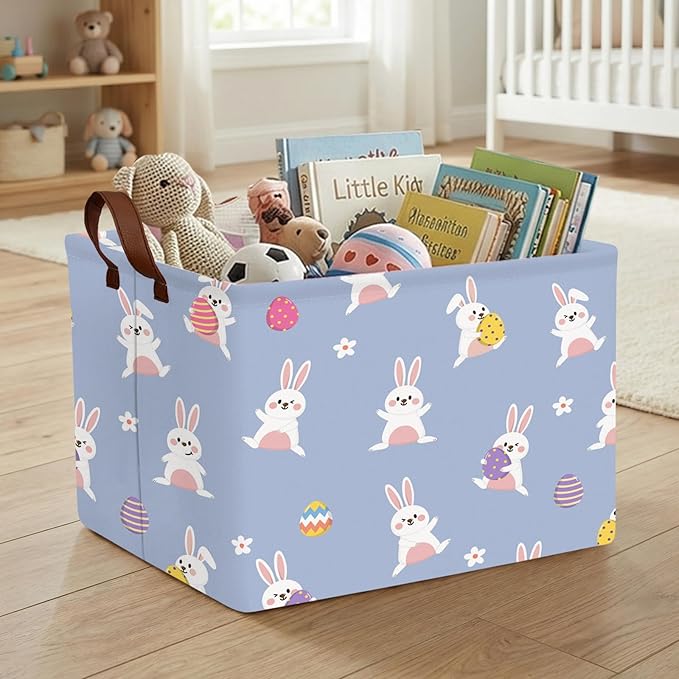 Kid Large Empty Easter Basket Gift Personalized Fabric Bunny Easter Basket for Boy and Girl Room Decor Storage Bin (Cute Rabbit Holding Easter Egg)