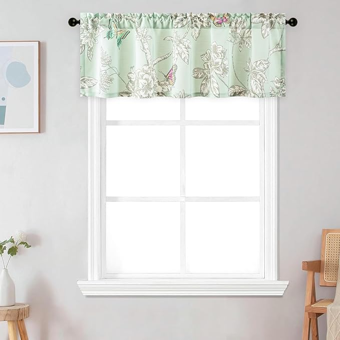 Leeva Rustic Kitchen Curtains Valances, 60 x 18 Inch Rod Pocket Valance Short Curtain Window Drapery for Living Room, 1 Panel, Leaves Pattern