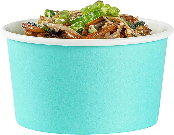 Restaurantware Coppetta 8 Ounce Dessert Cups, 200 Disposable Ice Cream Cups - Lids Sold Separately, Sturdy, Turquoise Paper FroYo Bowls, Striped, For Hot And Cold Foods, Perfect For Gelato