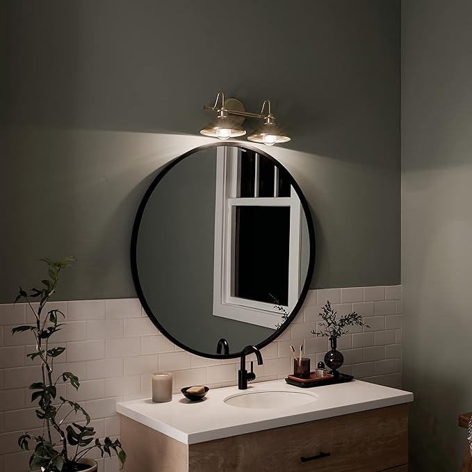 Kichler Clyde 2-Light Bathroom Vanity Light Fixture, Industrial Wall Sconce with Metal Shades in Champagne Bronze for Rustic and Traditional Decor (17" x 7.5" x 8.25"), 45944CPZ