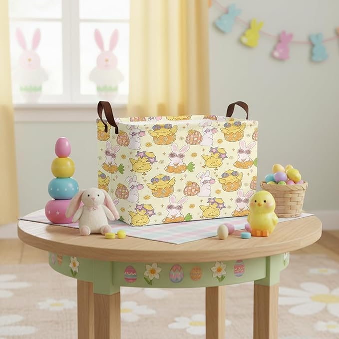 Large Rectangular Cute Kid Easter Basket Empty Bunny Eggs Easter Basket Gift Spring Room Storage Organizer Décor (E-11)