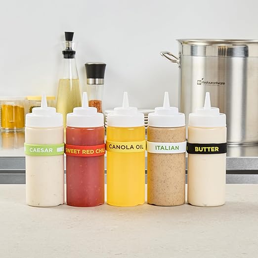 Restaurantware Silicone Squeeze Bottle Band 10 Count 2.75 Inch Dishwasher Safe Condiment Identification Band, Canola Oil Yellow Non-Slip Label Band for Condiment Labeling at Restaurants, Food Trucks