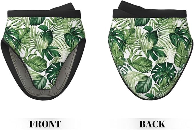 2 Pcs Mini Silicone Oven Mitts Tropical Leaf Heat Resistant Grilling Gloves with Hanging Loop, Green Leaves Short Kitchen Mittens for Cooking Baking BBQ