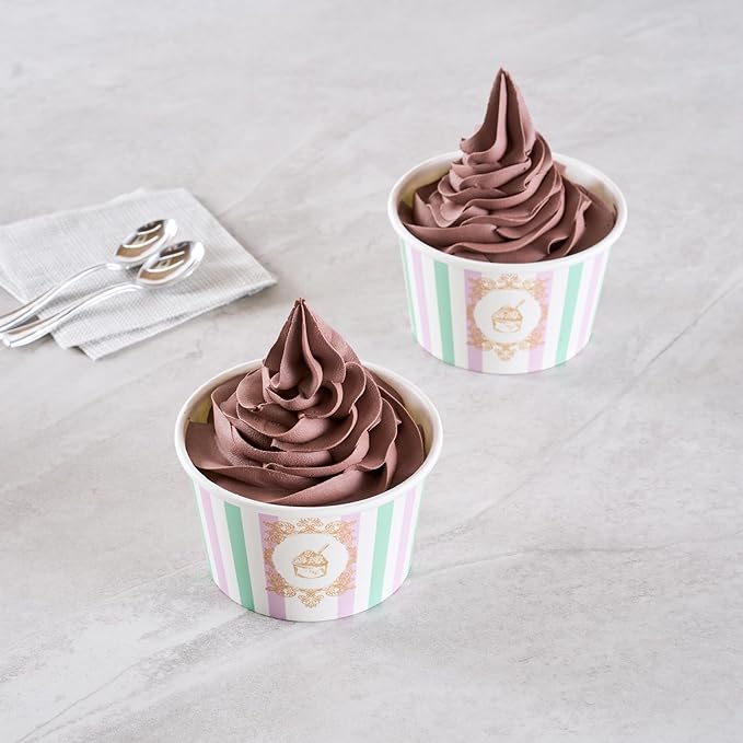 Coppetta 8 Ounce Dessert Cups, 50 Greaseproof Ice Cream Cups - Lids Sold Separately, For Hot And Cold Foods, Purple And Blue Stripe Paper Yogurt Bowls, Disposable, Sturdy - Restaurantware