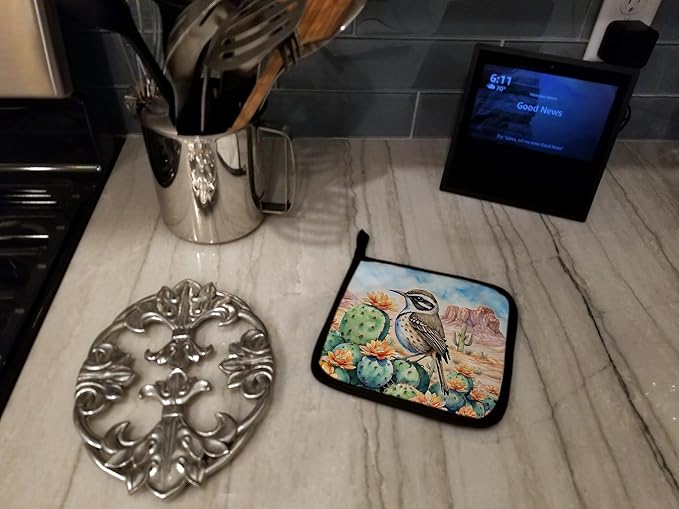 Caroline's Treasures Arizona Cactus Wren Pair of Pot Holders Kitchen Heat Resistant Pot Holders Sets Oven Hot Pads for Cooking Baking BBQ, 7 1/2 x 7 1/2