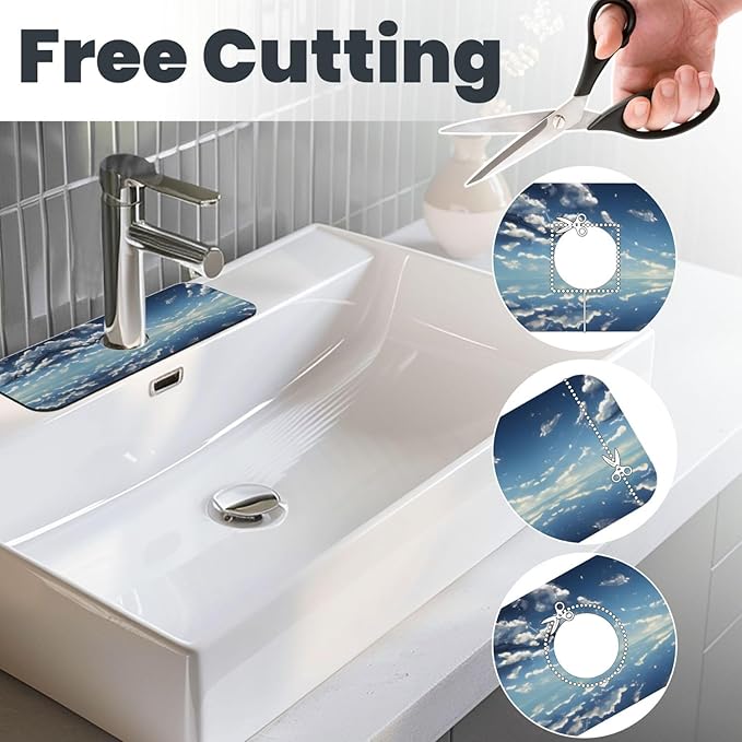 Blue Sky and White Clouds Printed Faucet Absorbent mat, Suitable for bathrooms, Kitchens, and Other Sink Areas.