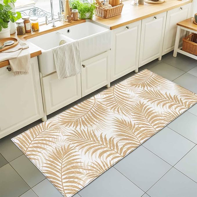 Runner Rug for Bedroom Hallway, Summer Boho Palms Leaves Kitchen Runner Rugs Area Rug 2x6ft, Vintage Tropical Plants Washable Soft Floor Carpet for Entryway Stair