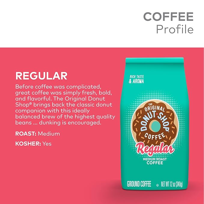 The Original Donut Shop Coffee, Regular, Medium Roast, Ground Coffee, 12 oz Bag (Pack of 2)