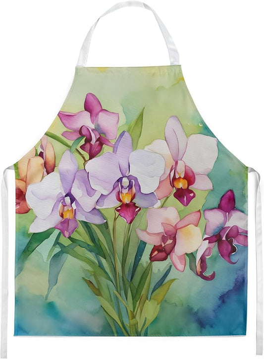 Caroline's Treasures Orchids in Watercolor Apron Cooking Kitchen Server Baking Crafts Gardening for Adult Women Men, Unisex, Large, Multicolor