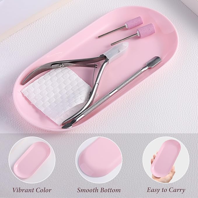 SUTOKAKA Decorative Serving Tray, Manicure Tools Storage Dish, Perfume Jewelry Dinner Placing Plate for Bedroom Kitchen Salon Supplies (Pink - 2PC, 7.09 * 3.35 * 0.39 inch)