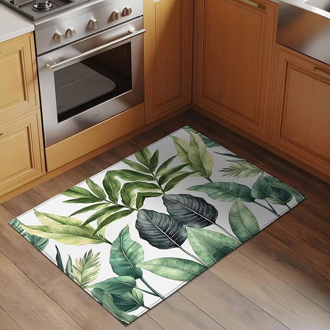 Area Rug 2x3ft, Summer Green Tropical Palm Leaves Washable Rugs for Living Room Bedroom, Watercolor Plant Soft Non-Slip Area Rugs Rectangle Floor Carpet for Dining Room