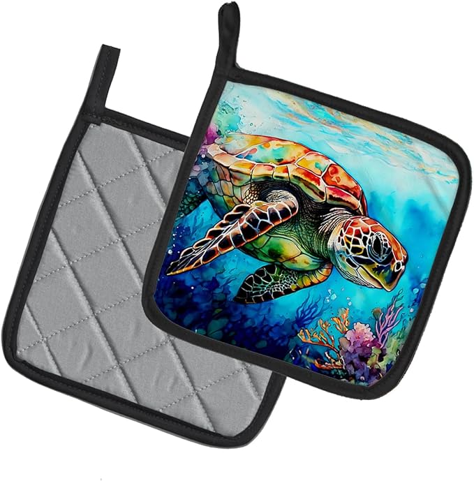 Caroline's Treasures Loggerhead Sea Turtle Pair of Pot Holders Kitchen Heat Resistant Pot Holders Sets Oven Hot Pads for Cooking Baking BBQ, 7 1/2 x 7 1/2