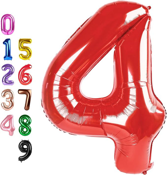 Red 4Th Balloon Number for 4th Birthday Decorations, 40 Inch Big Number Balloons for 4 14 40 Anniversaries Celebration Graduation Wedding