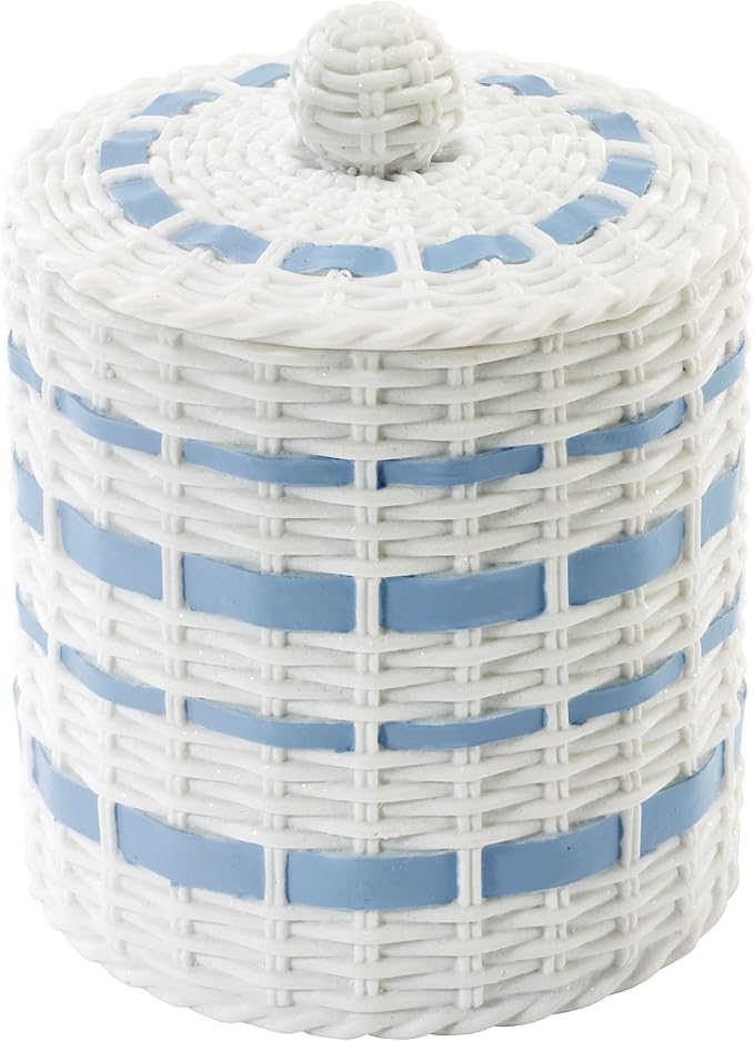 Izod – Vanity Accessory Set, Hand-Painted Resin with Woven Wicker Look & Striped Design, Decorative Lotion Pump, Vanity Tray & Covered Jar (Savannah)