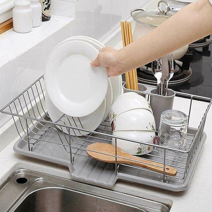 Large Dish Drainer Rack Kitchen Sink Washing Plate Cutlery Draining Board Holder