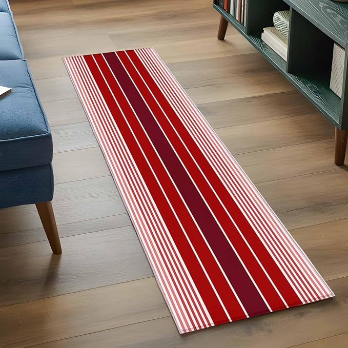 Runner Rug for Bedroom Hallway, Abstract Gradient Red White Stripes Kitchen Runner Rugs Area Rug 2x6ft, Ombre Modern Art Washable Soft Floor Carpet for Entryway Stair