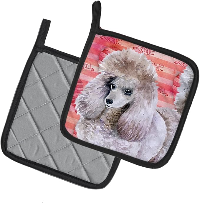 Caroline's Treasures BB9752PTHD Poodle Love Pair of Pot Holders, Red Kitchen Heat Resistant Pot Holders Sets Oven Hot Pads for Cooking Baking BBQ, 7 1/2 x 7 1/2